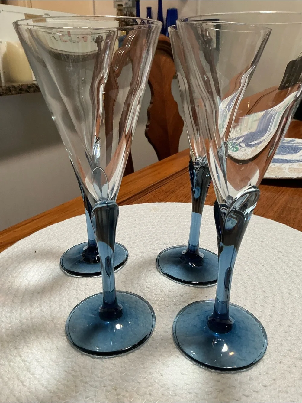 Blue Stem Wine Glasses with Twisted Stems - Set of 4